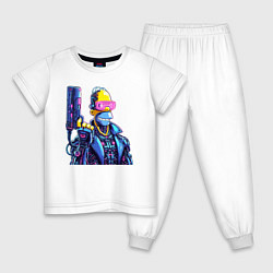 Пижама хлопковая детская Гомер Симпсон с пистолетом - киберпанк, цвет: белый