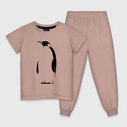 Пижама хлопковая детская Пингвин стоит трафарет, цвет: пыльно-розовый