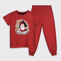 Пижама хлопковая детская Дедушка мороз из стены, цвет: красный