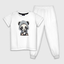 Пижама хлопковая детская Грустная панда, цвет: белый