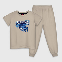 Пижама хлопковая детская Fishing style, цвет: миндальный