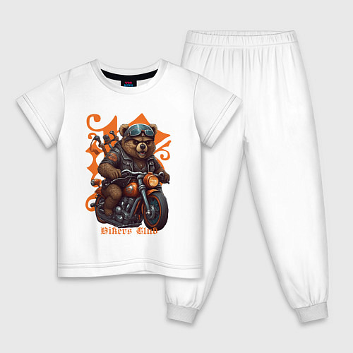 Детская пижама Медведь байкер на мотоцикле / Белый – фото 1
