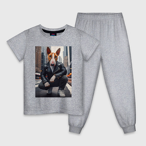 Детская пижама Булли на улице Нью-Йорка - нейросеть / Меланж – фото 1