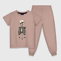 Пижама хлопковая детская Улыбающийся скелет, цвет: пыльно-розовый