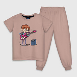 Пижама хлопковая детская Мальчик с гитарой, цвет: пыльно-розовый