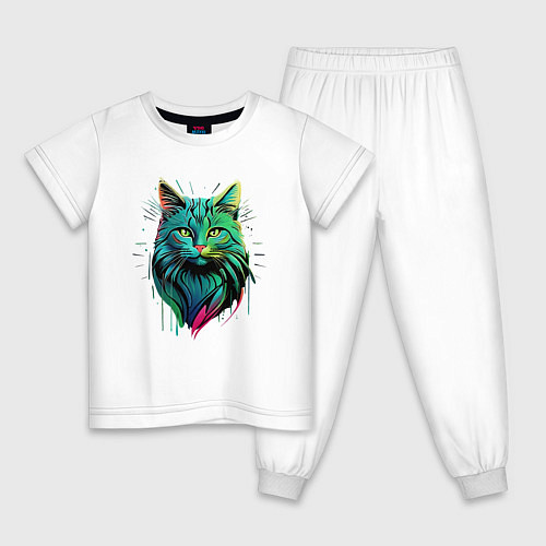Детская пижама Неоновое граффити с котом / Белый – фото 1