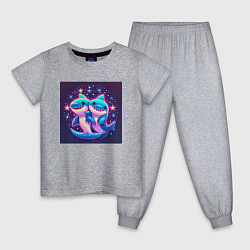 Пижама хлопковая детская Дружные акулы, цвет: меланж