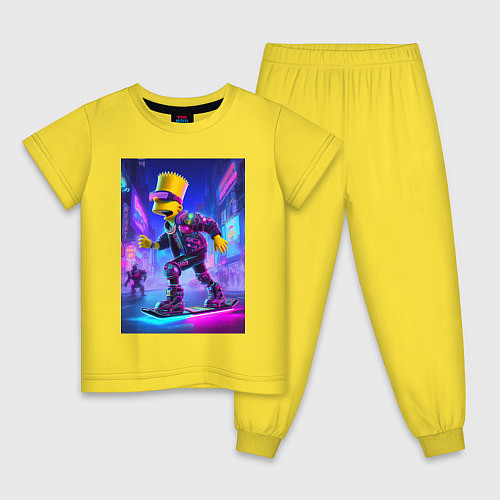 Детская пижама Bart Simpson on a hoverboard - ai art / Желтый – фото 1