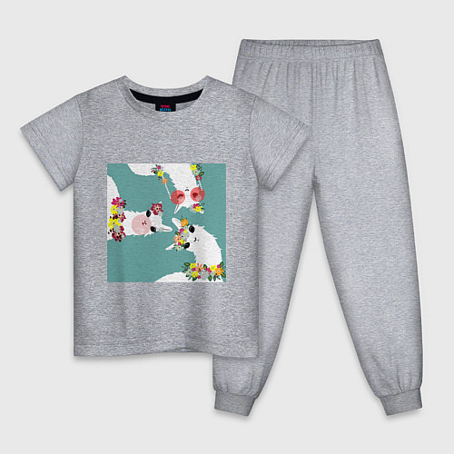 Детская пижама Три ламы с цветами / Меланж – фото 1