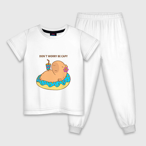 Детская пижама Капибара с пончиком dont worry be capy / Белый – фото 1
