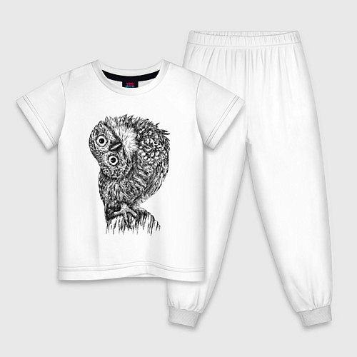 Детская пижама Сова смотрит боком / Белый – фото 1