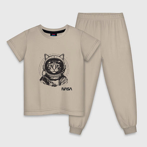 Детская пижама Кот - космонавт - nasa / Миндальный – фото 1