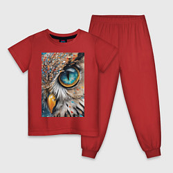 Пижама хлопковая детская Глаз совы - нейросеть, цвет: красный