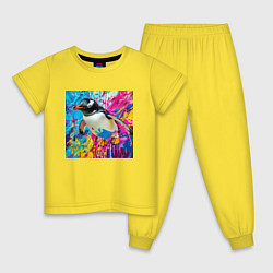 Пижама хлопковая детская Плавающий в краске пингвин, цвет: желтый
