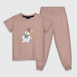 Пижама хлопковая детская Снеговик с метлой, цвет: пыльно-розовый