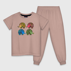 Пижама хлопковая детская Разноцветные слоны, цвет: пыльно-розовый