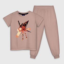 Пижама хлопковая детская Мидзухики: журавлик и бубенцы, цвет: пыльно-розовый