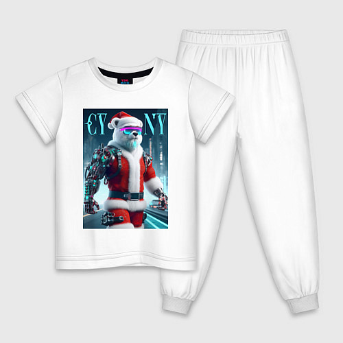 Детская пижама Cyber new year - cyberpunk ai art / Белый – фото 1