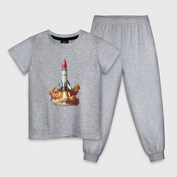 Пижама хлопковая детская Взлет космической ракеты, цвет: меланж