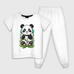 Пижама хлопковая детская Медвежонок панды в наушниках, цвет: белый