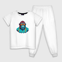 Пижама хлопковая детская Крутая горилла в очках, цвет: белый