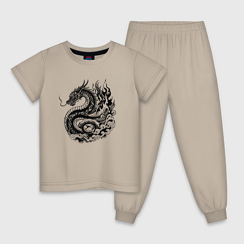 Детская пижама Японский дракон - ирезуми / Миндальный – фото 1
