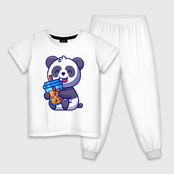 Пижама хлопковая детская Панда с напитком, цвет: белый