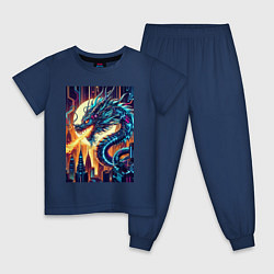 Пижама хлопковая детская New year dragon - neon, цвет: тёмно-синий