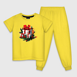 Пижама хлопковая детская Рождественский подарок, цвет: желтый