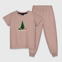 Пижама хлопковая детская Рождественская ёлка, цвет: пыльно-розовый