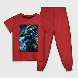 Пижама хлопковая детская Морда кибер дракона - нейросеть, цвет: красный