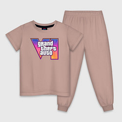 Пижама хлопковая детская GTA 6 logo, цвет: пыльно-розовый