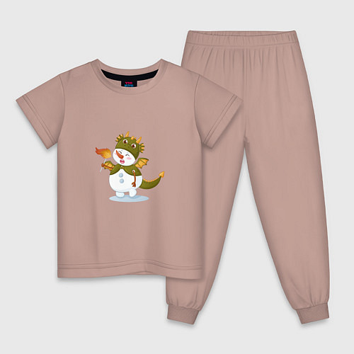 Детская пижама Снеговик в костюме дракона / Пыльно-розовый – фото 1