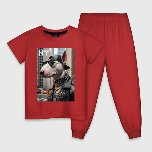 Детская пижама Чувак бультерьер житель Нью-Йорка / Красный – фото 1