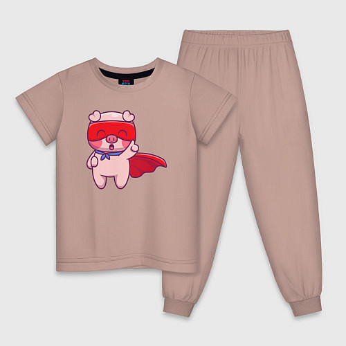Детская пижама Поросёнок супергерой / Пыльно-розовый – фото 1