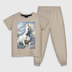 Пижама хлопковая детская Белая лошадь на фоне неба, цвет: миндальный