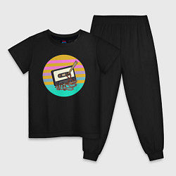 Пижама хлопковая детская Ретро кассета, цвет: черный