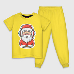 Пижама хлопковая детская Дед Мороз в наушниках, цвет: желтый
