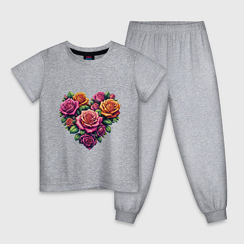 Детская пижама Цветы розы в форме сердца / Меланж – фото 1
