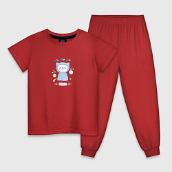 Пижама хлопковая детская Котик и рыбки, цвет: красный