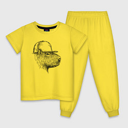 Пижама хлопковая детская Капибара в кепке, цвет: желтый