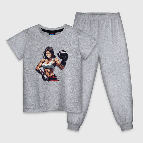 Детская пижама Девушки и бокс / Меланж – фото 1