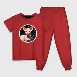 Пижама хлопковая детская Котик cфинкс ждет Новый Год, цвет: красный