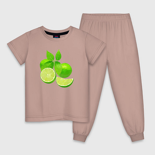 Детская пижама Лайм целиком с листьями / Пыльно-розовый – фото 1