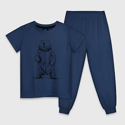 Пижама хлопковая детская Медведь стоит, цвет: тёмно-синий