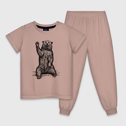 Пижама хлопковая детская Медведь приветливый, цвет: пыльно-розовый
