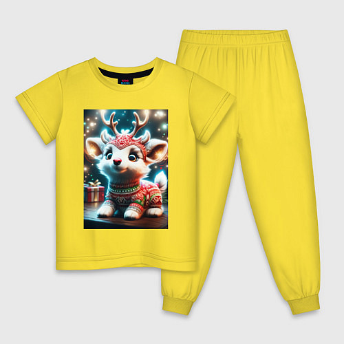 Детская пижама Оленёнок в свитере / Желтый – фото 1