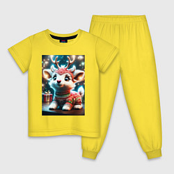 Пижама хлопковая детская Оленёнок в свитере, цвет: желтый