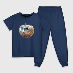 Пижама хлопковая детская Биткоин яблоко, цвет: тёмно-синий