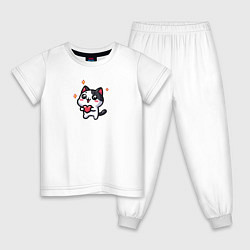 Пижама хлопковая детская Котенок с сердечком, цвет: белый
